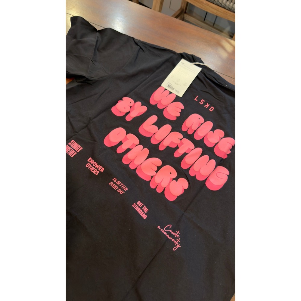 LSKD Together We Rise FLXCotton Oversized Tee Black Candy Pink Large NWT NEW - Picture 8 of 16